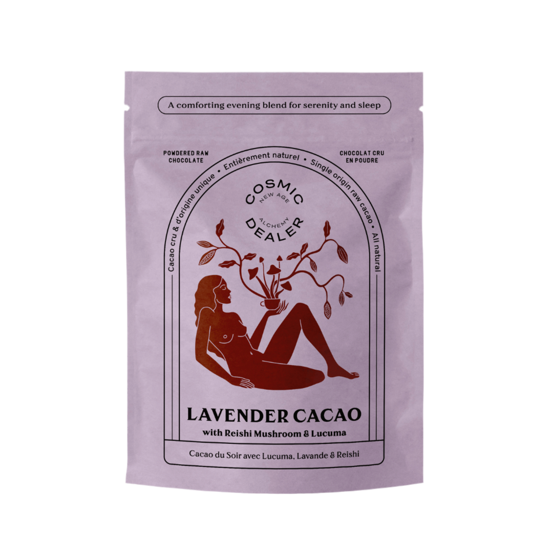 Mistura de cacau puro lavanda com reishi e lucuma