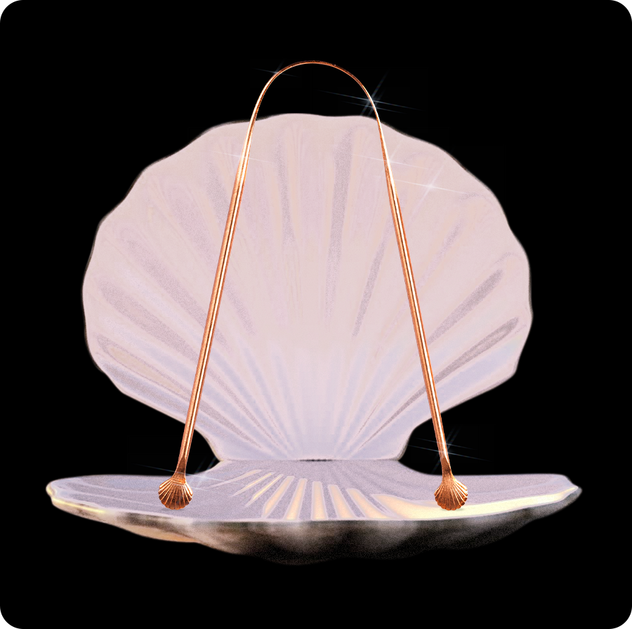 Raspador de língua de cobre com pontas em forma de concha